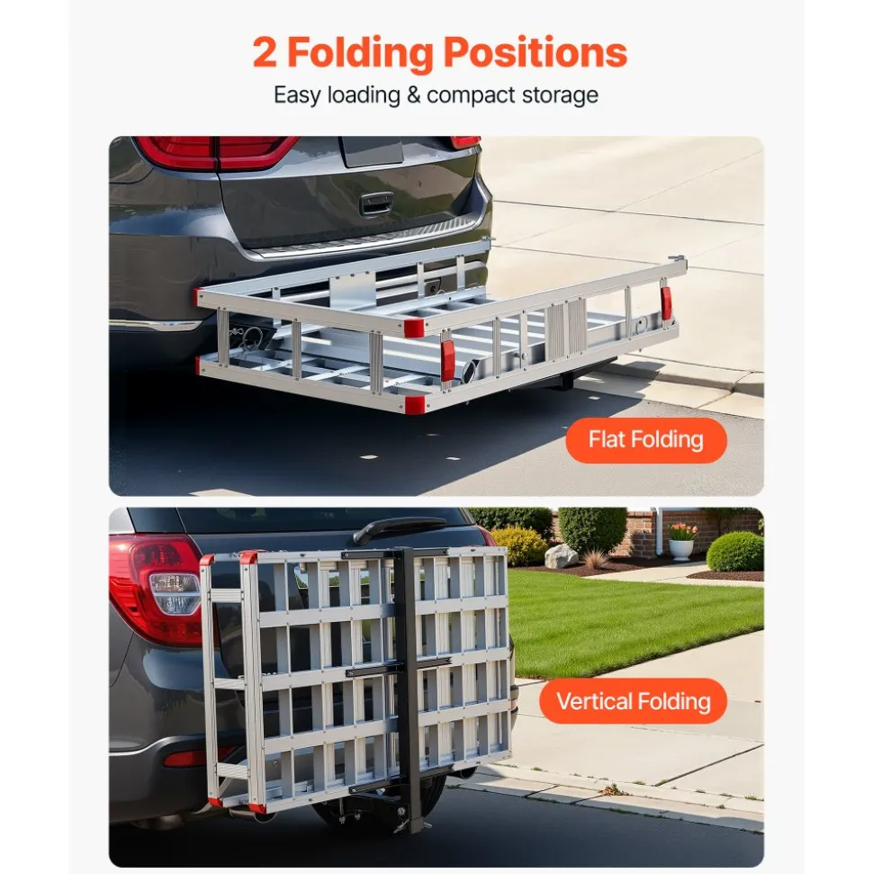 VEVOR Hitch Mount Wheelchair Carrier Height Adjustable, 500LBS Steel Mobility Scooter Carrier Cargo Basket with Folding Ramp & Stabilizer Kit, Fits 2" Hitch Receiver for Truck SUV Car, 48" x 28"