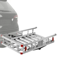 VEVOR Hitch Mount Wheelchair Carrier Height Adjustable, 500LBS Steel Mobility Scooter Carrier Cargo Basket with Folding Ramp & Stabilizer Kit, Fits 2