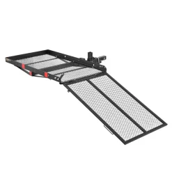 VEVOR Hitch Mount Wheelchair Carrier Height Adjustable, 500LBS Steel Mobility Scooter Carrier Cargo Basket with Folding Ramp & Stabilizer Kit, Fits 2" Hitch Receiver for Truck SUV Car, 46.1" x 26.8"