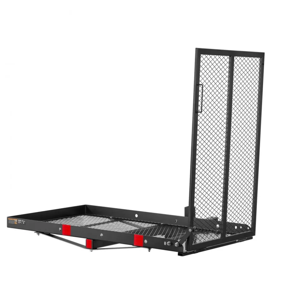 VEVOR Hitch Mount Wheelchair Carrier Height Adjustable, 500LBS Steel Mobility Scooter Carrier Cargo Basket with Folding Ramp & Stabilizer Kit, Fits 2" Hitch Receiver for Truck SUV Car, 46.1" x 26.8"