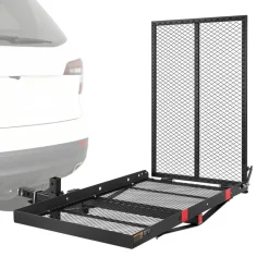VEVOR Hitch Mount Wheelchair Carrier Height Adjustable, 500LBS Steel Mobility Scooter Carrier Cargo Basket with Folding Ramp & Stabilizer Kit, Fits 2