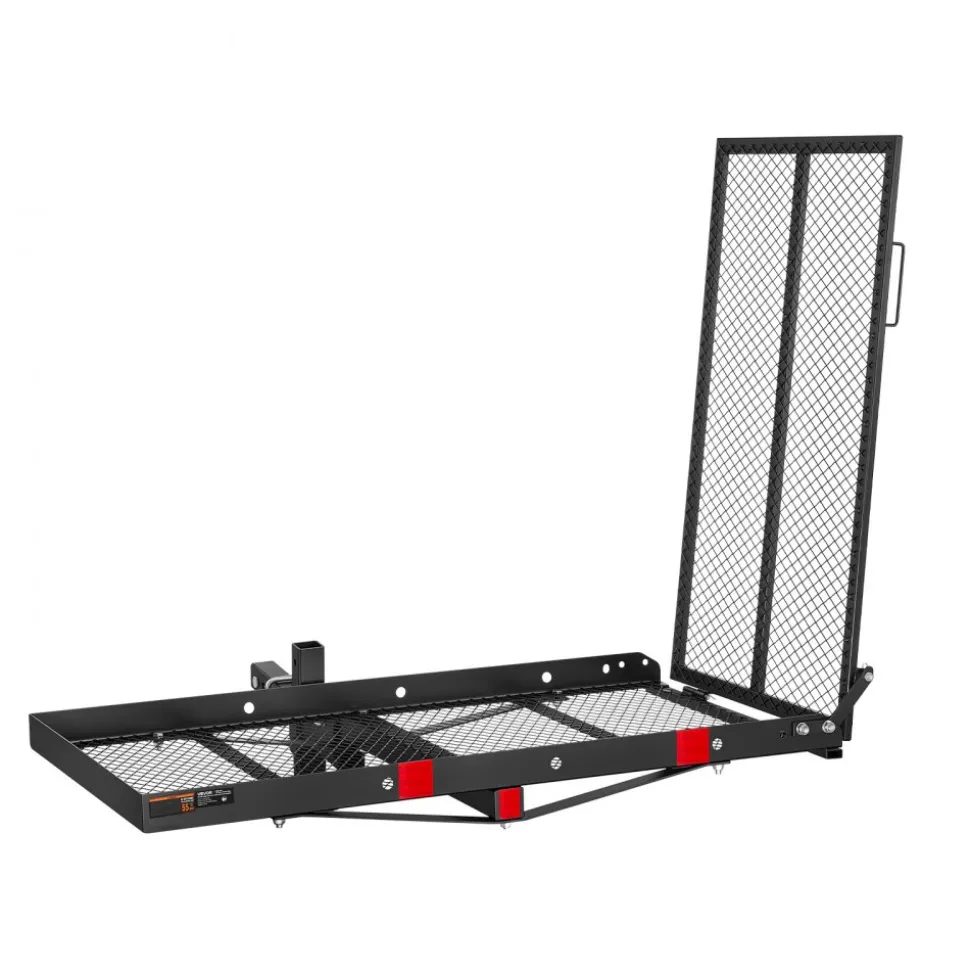 VEVOR Hitch Mount Wheelchair Carrier Height Adjustable, 500LBS Steel Mobility Scooter Carrier Cargo Basket with Folding Ramp & Stabilizer Kit, Fits 2" Hitch Receiver for Truck SUV Car, 46.1" x 26.8"