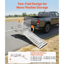 VEVOR Hitch Mount Wheelchair Carrier Height Adjustable, 500LBS Steel Mobility Scooter Carrier Cargo Basket with Double-Folding Ramp & Stabilizer Kit, Fit 2