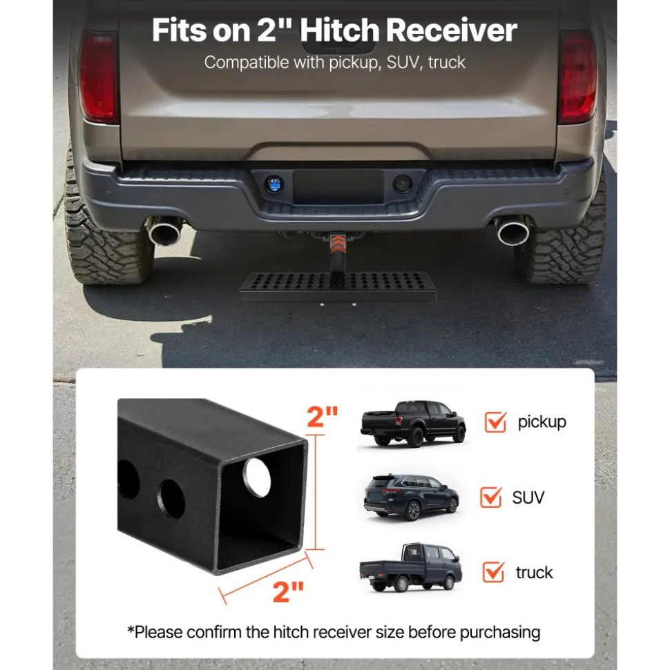 VEVOR Hitch Step for 2 Inch Receiver, Universal Rear Bumper Guard Protector with 350 LBS Load Capacity, Wide & Non-Slip Tow Hitch Step with Pin Kit and Stabilizer, Fit for Pickup, Trailer, Truck, SUV