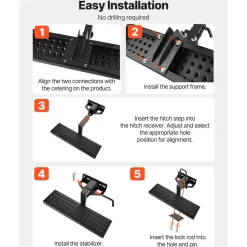 VEVOR Hitch Step for 2 Inch Receiver, Universal Rear Bumper Guard Protector with 350 LBS Load Capacity, Wide & Non-Slip Tow Hitch Step with Pin Kit and Stabilizer, Fit for Pickup, Trailer, Truck, SUV