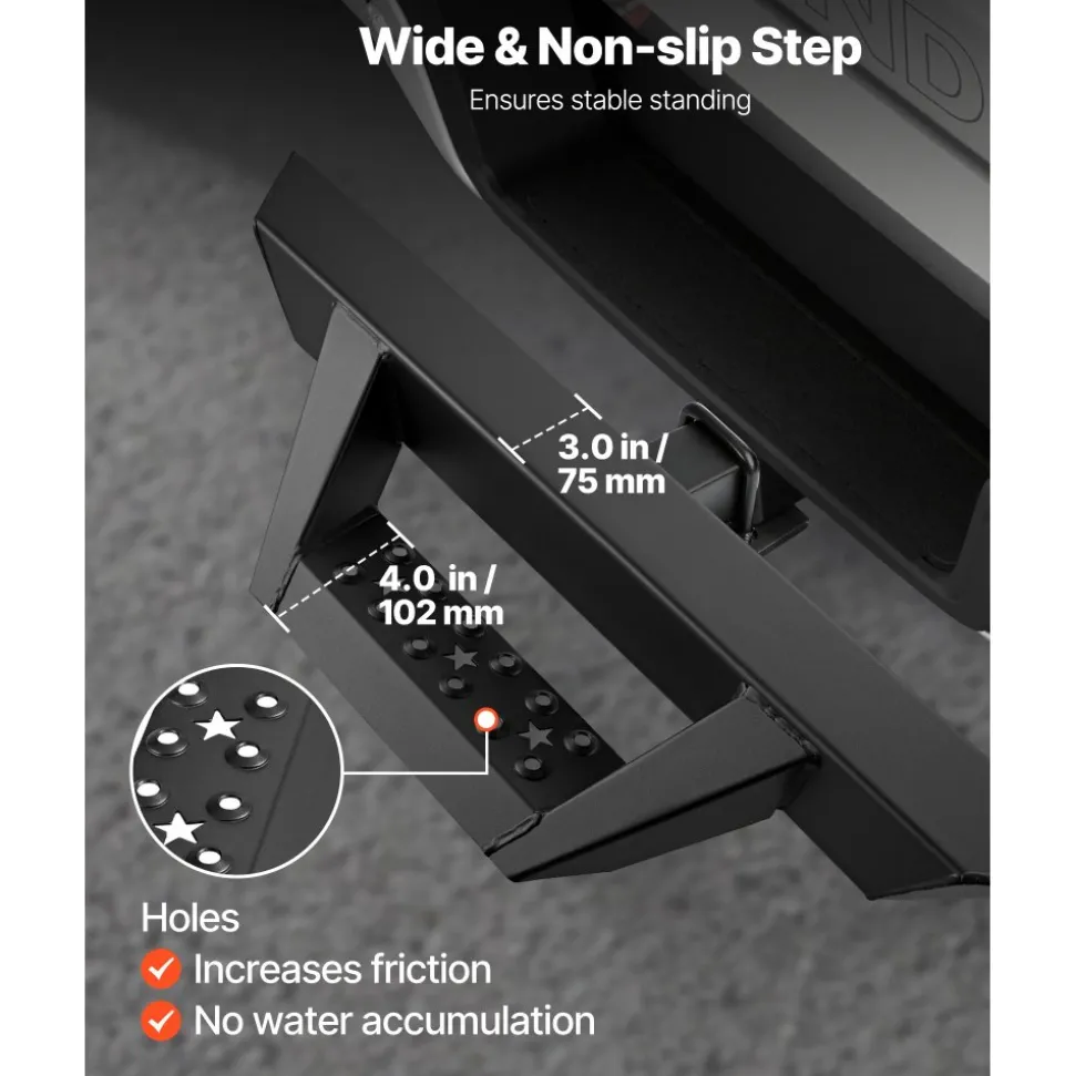VEVOR Hitch Step for 2 Inch Receiver, Universal Rear Bumper Guard Protector with 300 LBS Load Capacity, Non-Slip Tow Hitch Step with Pin Lock and Stabilizer, Fit for Truck, SUV, Pickup, Trailer