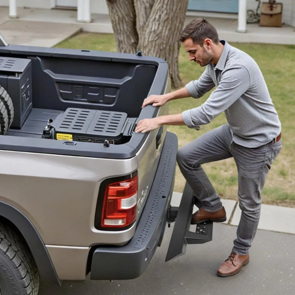 VEVOR Hitch Step for 2 Inch Receiver, Universal Rear Bumper Guard Protector with 300 LBS Load Capacity, Non-Slip Tow Hitch Step with Pin Lock and Stabilizer, Fit for Truck, SUV, Pickup, Trailer