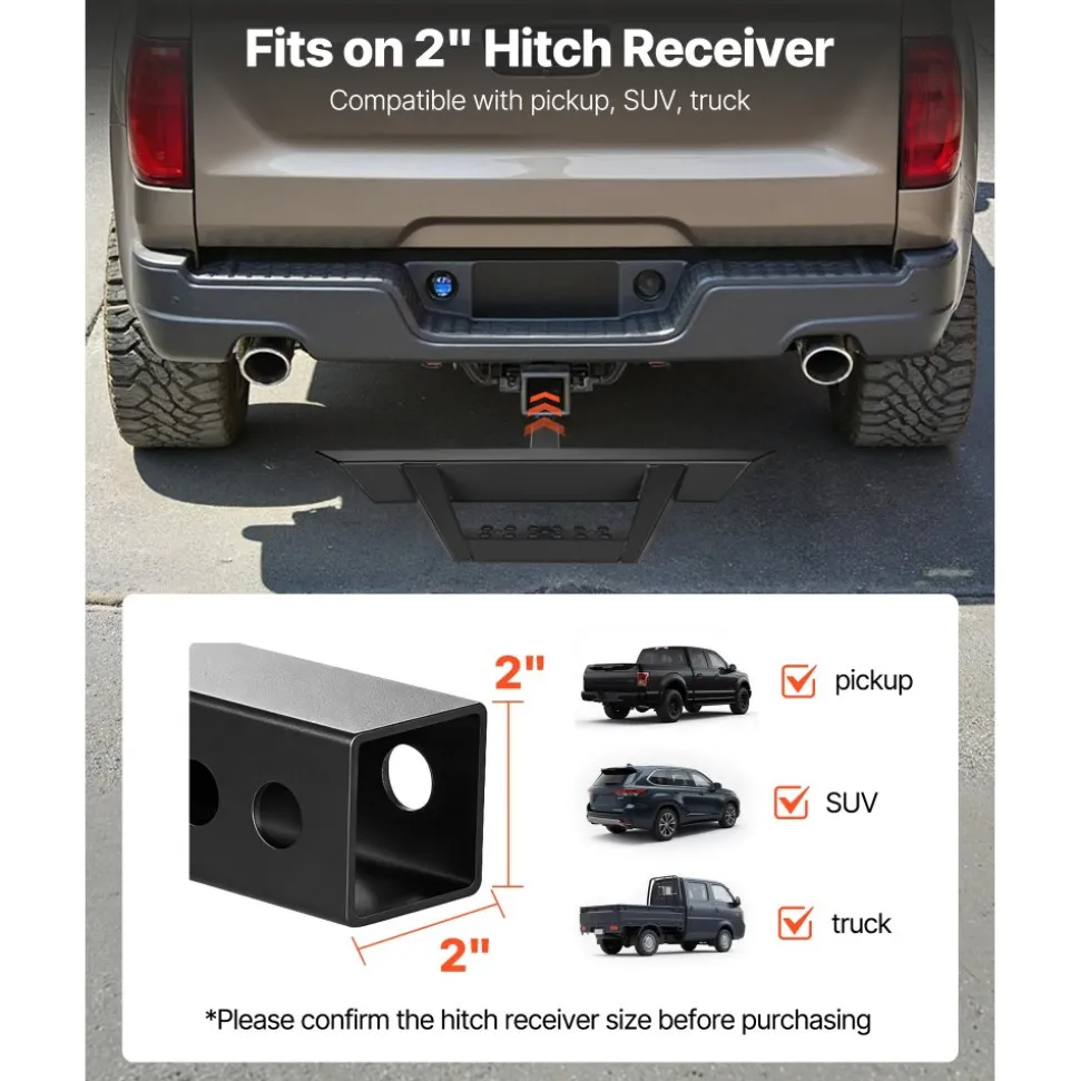 VEVOR Hitch Step for 2 Inch Receiver, Universal Rear Bumper Guard Protector with 300 LBS Load Capacity, Non-Slip Tow Hitch Step with Pin Lock and Stabilizer, Fit for Truck, SUV, Pickup, Trailer