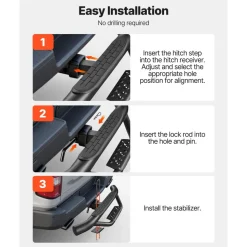 VEVOR Hitch Step for 2 Inch Receiver, Universal Rear Bumper Guard Protector with 350 LBS Load Capacity, Strong Mild Steel Construction with Pin Kit and Stabilizer, Fit for Truck, SUV, Pickup, Trailer