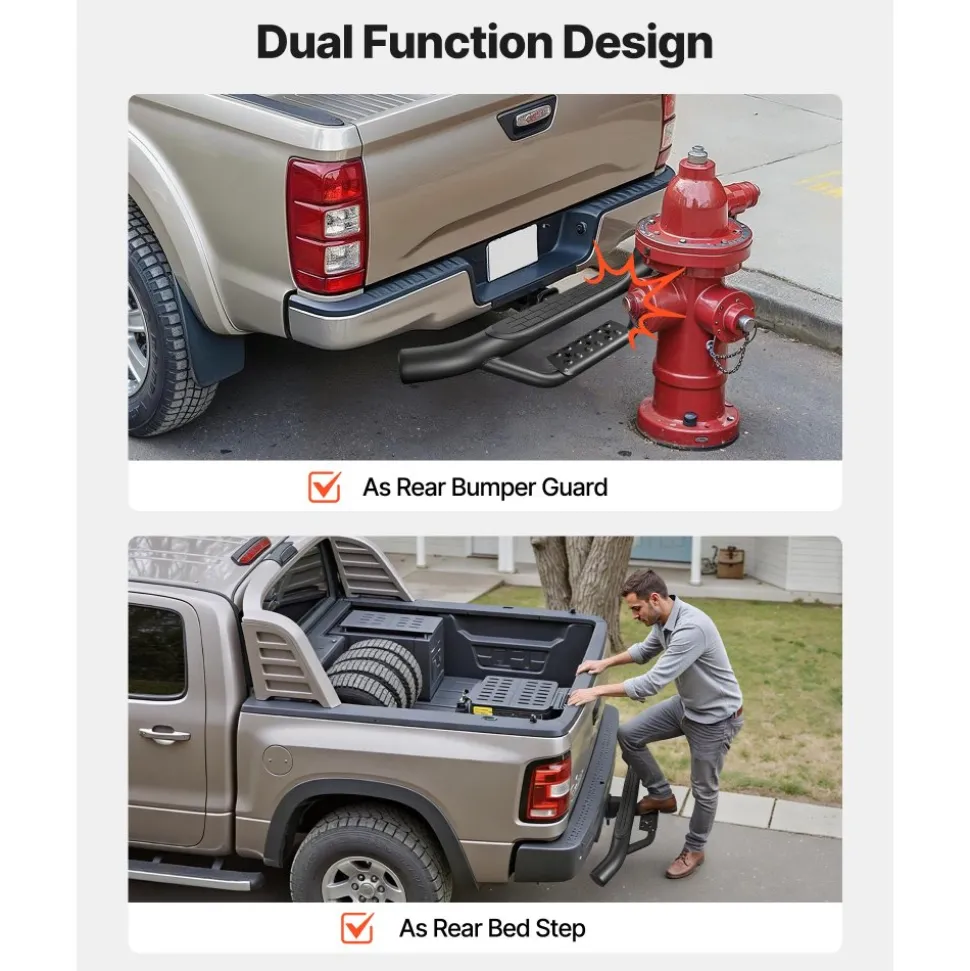 VEVOR Hitch Step for 2 Inch Receiver, Universal Rear Bumper Guard Protector with 350 LBS Load Capacity, Strong Mild Steel Construction with Pin Kit and Stabilizer, Fit for Truck, SUV, Pickup, Trailer