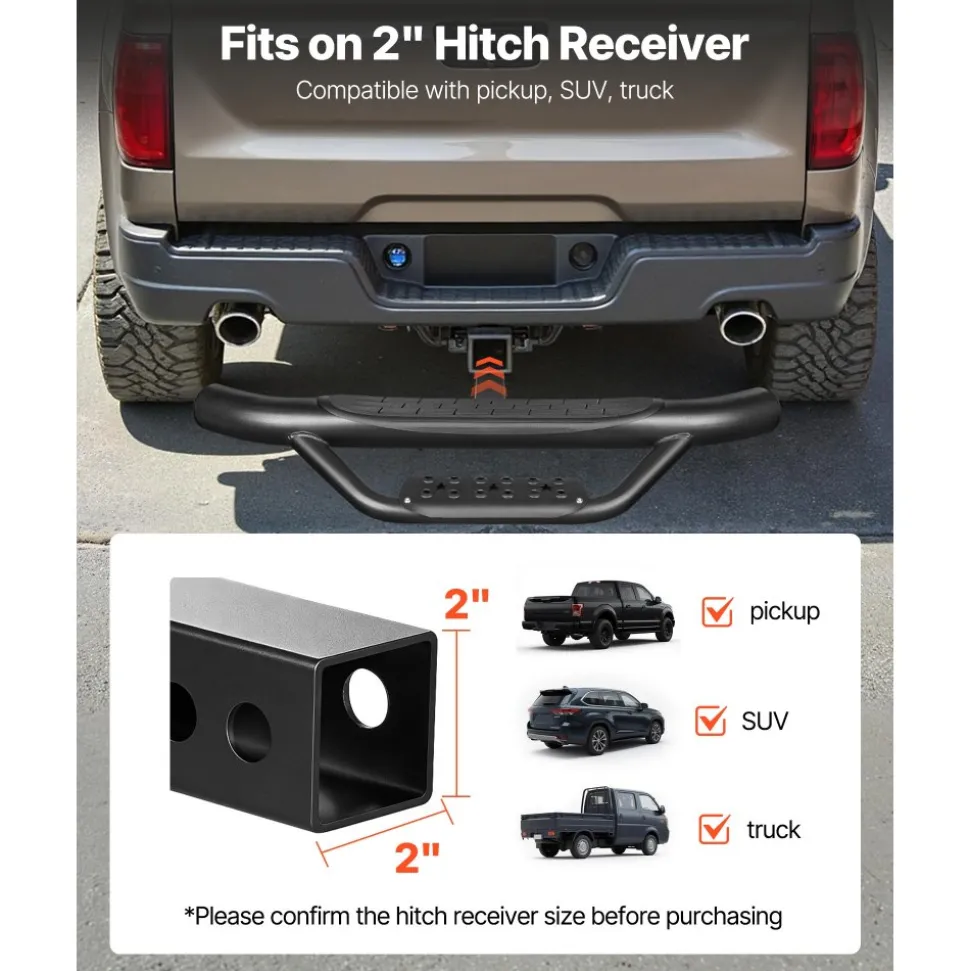 VEVOR Hitch Step for 2 Inch Receiver, Universal Rear Bumper Guard Protector with 350 LBS Load Capacity, Strong Mild Steel Construction with Pin Kit and Stabilizer, Fit for Truck, SUV, Pickup, Trailer