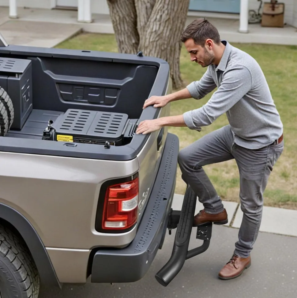 VEVOR Hitch Step for 2 Inch Receiver, Universal Rear Bumper Guard Protector with 350 LBS Load Capacity, Strong Mild Steel Construction with Pin Kit and Stabilizer, Fit for Truck, SUV, Pickup, Trailer