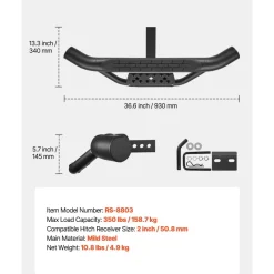 VEVOR Hitch Step for 2 Inch Receiver, Universal Rear Bumper Guard Protector with 350 LBS Load Capacity, Strong Mild Steel Construction with Pin Kit and Stabilizer, Fit for Truck, SUV, Pickup, Trailer