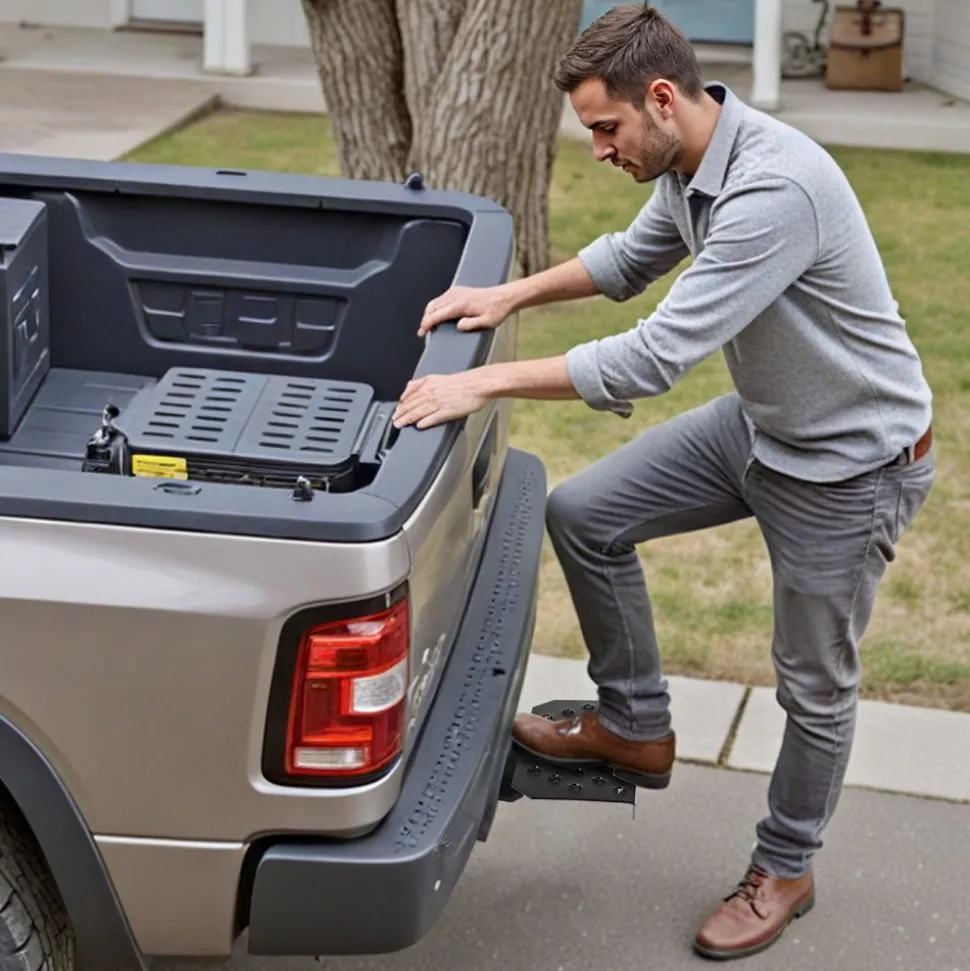 VEVOR Hitch Step for 2 Inch Receiver, Universal Rear Bumper Guard Protector with 350 LBS Load Capacity, Wide & Non-Slip Tow Hitch Step with Pin Kit and Stabilizer, Fit for Truck, SUV, Pickup, Trailer