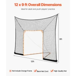 VEVOR Hockey and Lacrosse Goal Backstop, 12x9 ft Lacrosse Net with Extended Coverage, Quick Easy Setup Complete Accessories Training Net, Backyard Lacrosse Equipment, for Youth Adult (NET ONLY)