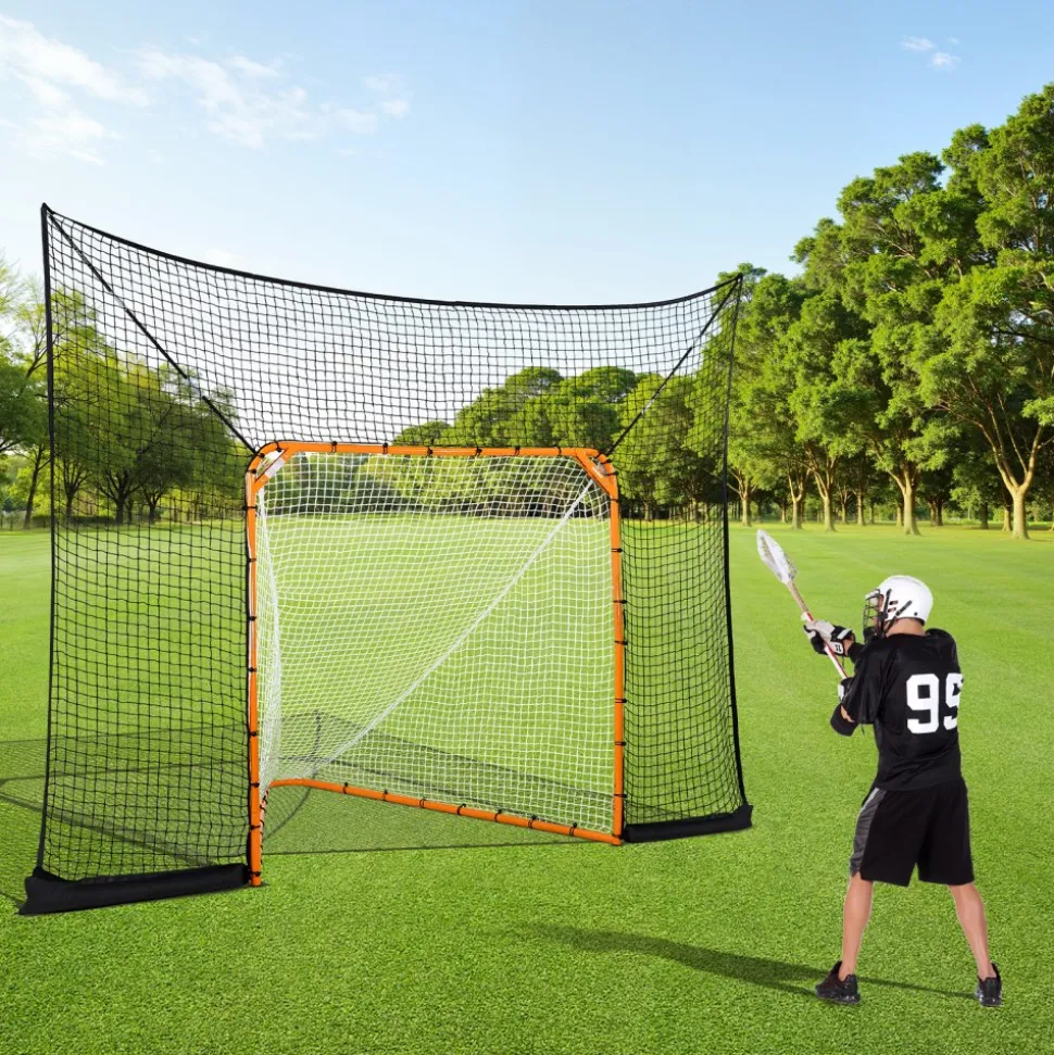 VEVOR Hockey and Lacrosse Goal Backstop, 12x9 ft Lacrosse Net with Extended Coverage, Quick Easy Setup Complete Accessories Training Net, Backyard Lacrosse Equipment, for Youth Adult (NET ONLY)