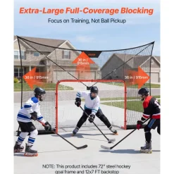 VEVOR Hockey Goal Goal and Backstop Net Set, 12x7 ft Durable Hockey Net with Extended Coverage, Lightweight Portable Complete Training Accessory Set, Easy Assembly, for Youth and Adults