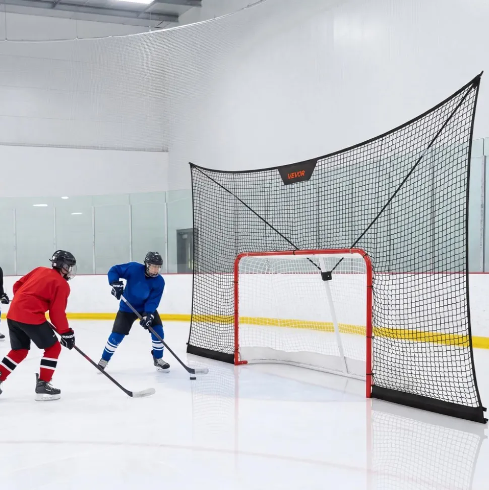 VEVOR Hockey Goal Goal and Backstop Net Set, 12x7 ft Durable Hockey Net with Extended Coverage, Lightweight Portable Complete Training Accessory Set, Easy Assembly, for Youth and Adults