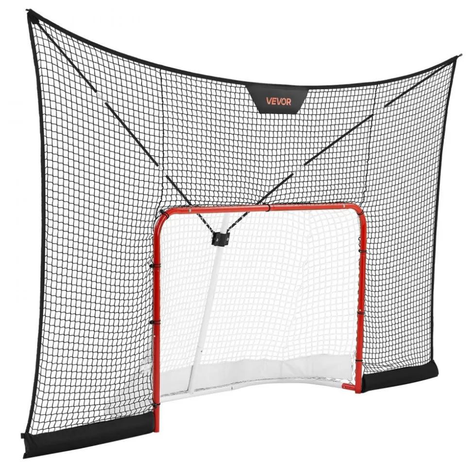 VEVOR Hockey Goal Goal and Backstop Net Set, 12x7 ft Durable Hockey Net with Extended Coverage, Lightweight Portable Complete Training Accessory Set, Easy Assembly, for Youth and Adults