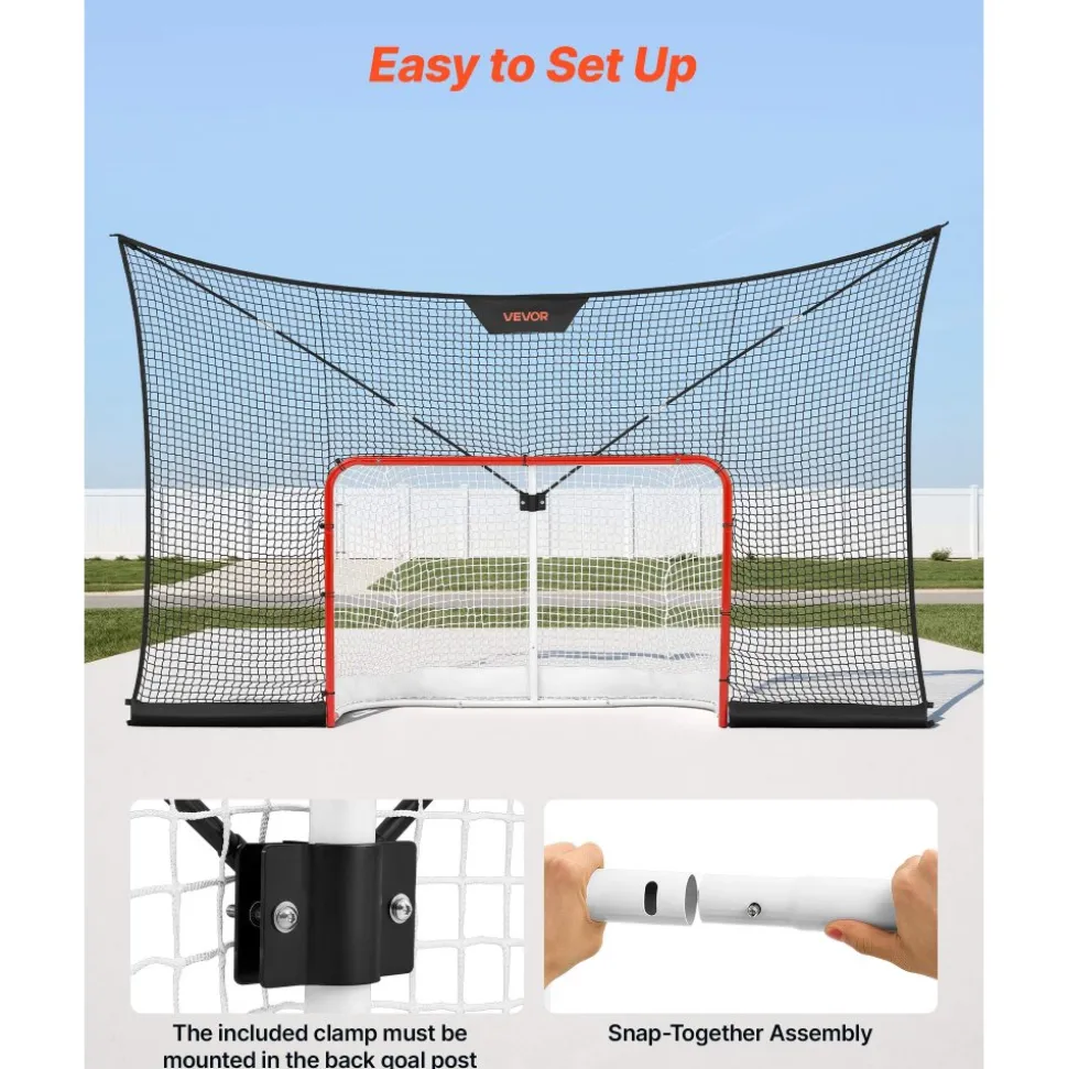 VEVOR Hockey Goal Goal and Backstop Net Set, 12x7 ft Durable Hockey Net with Extended Coverage, Lightweight Portable Complete Training Accessory Set, Easy Assembly, for Youth and Adults