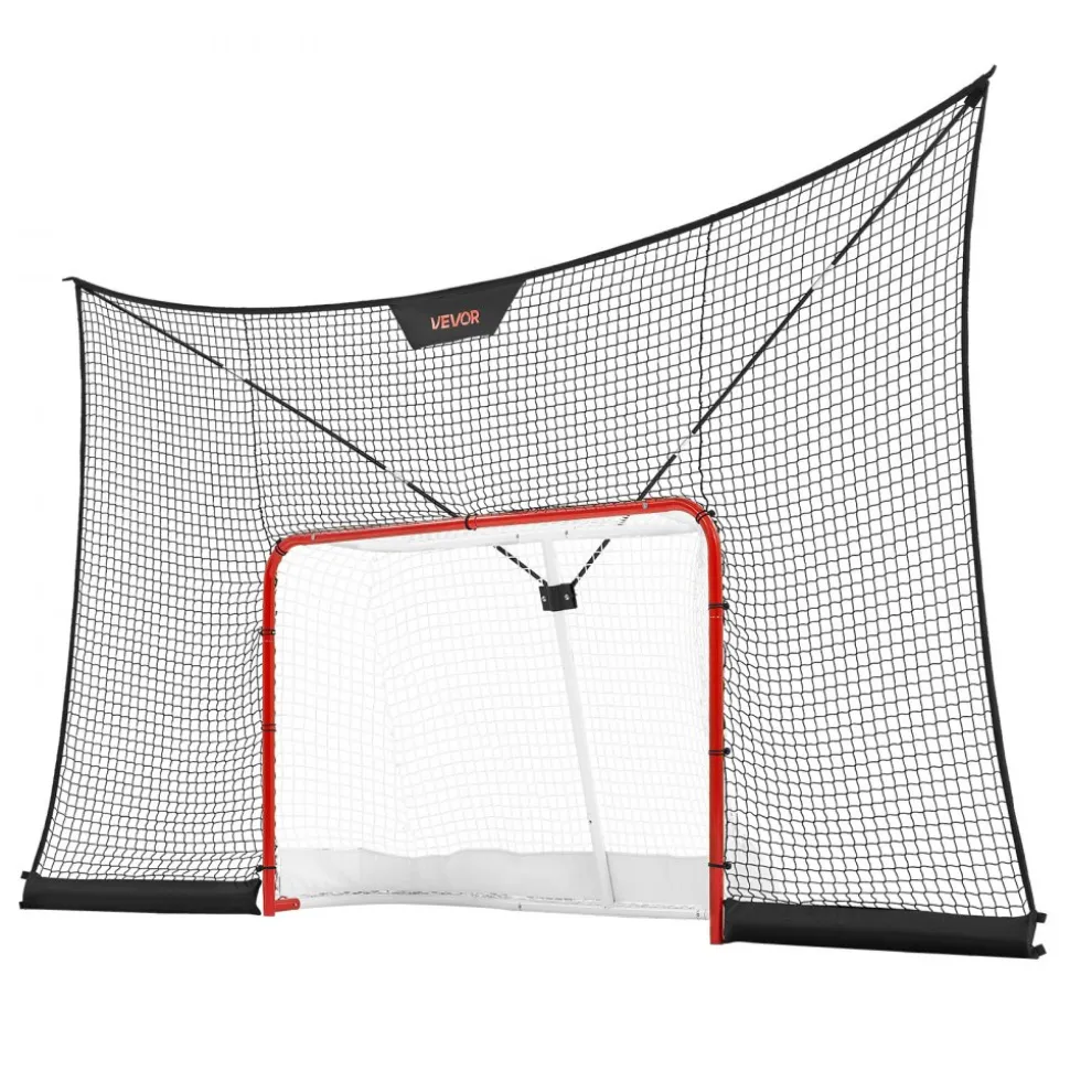 VEVOR Hockey Goal Goal and Backstop Net Set, 12x7 ft Durable Hockey Net with Extended Coverage, Lightweight Portable Complete Training Accessory Set, Easy Assembly, for Youth and Adults
