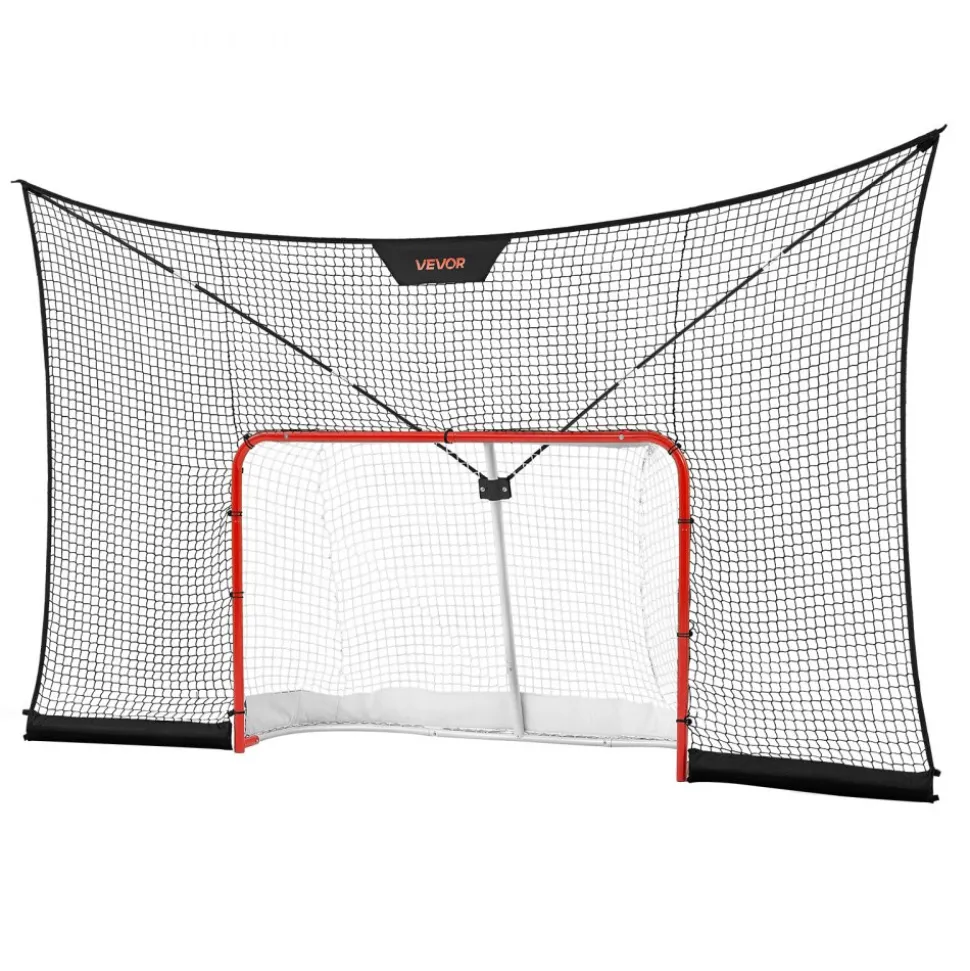VEVOR Hockey Goal Goal and Backstop Net Set, 12x7 ft Durable Hockey Net with Extended Coverage, Lightweight Portable Complete Training Accessory Set, Easy Assembly, for Youth and Adults
