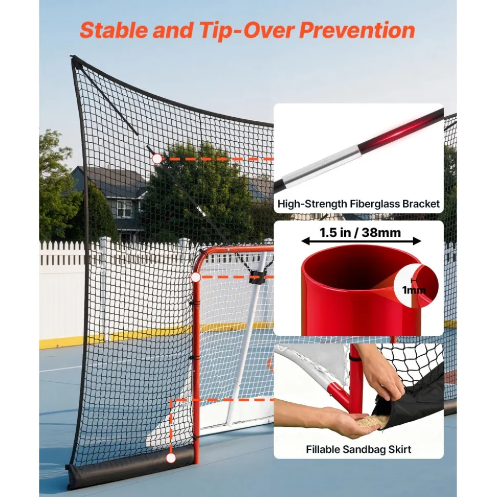 VEVOR Hockey Goal Goal and Backstop Net Set, 12x7 ft Durable Hockey Net with Extended Coverage, Lightweight Portable Complete Training Accessory Set, Easy Assembly, for Youth and Adults