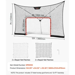 VEVOR Hockey Goal Goal and Backstop Net Set, 12x7 ft Durable Hockey Net with Extended Coverage, Lightweight Portable Complete Training Accessory Set, Easy Assembly, for Youth and Adults