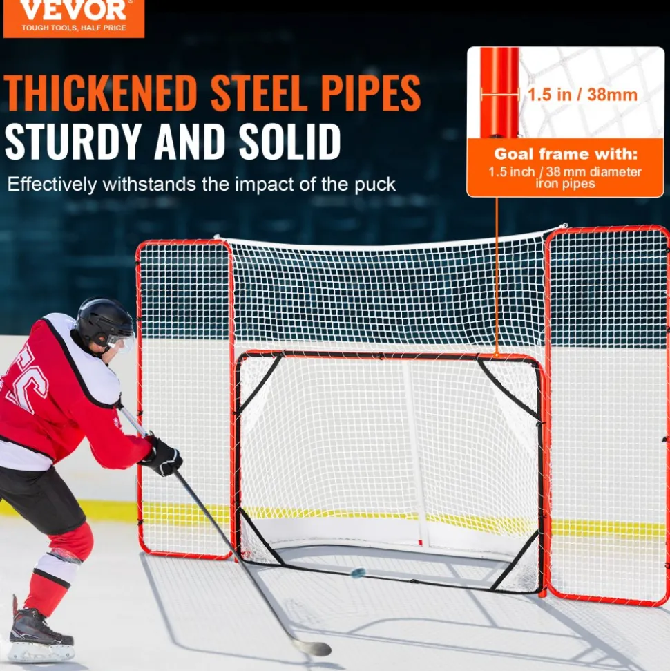 VEVOR Hockey Goal with Backstop and Targets, Street Steel Hockey Net, 72" Pro Hockey Training Goal Set, Portable Indoor Outdoor Hockey Goal with Net, Easy Assemble, White/Red