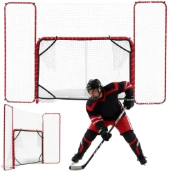 VEVOR Hockey Goal with Backstop and Targets, 10x6FT Street Steel Hockey Goal Set, Pro Lightweight and Portable Training Equipment, Durable Net for Indoor & Outdoor Use, Easy Assembly, White/Red