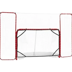 VEVOR Hockey Goal with Backstop and Targets, 10x6FT Street Steel Hockey Goal Set, Pro Lightweight and Portable Training Equipment, Durable Net for Indoor & Outdoor Use, Easy Assembly, White/Red