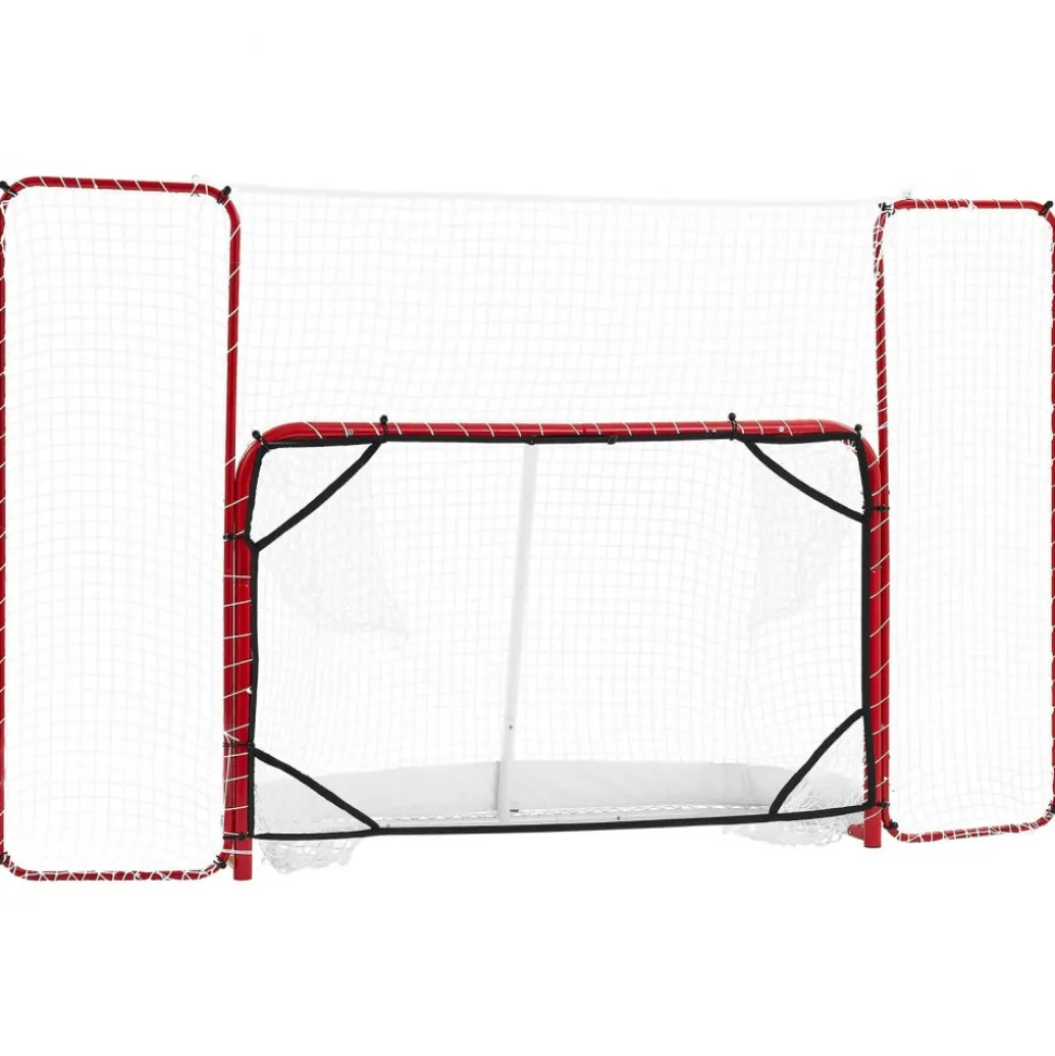 VEVOR Hockey Goal with Backstop and Targets, 10x6FT Street Steel Hockey Goal Set, Pro Lightweight and Portable Training Equipment, Durable Net for Indoor & Outdoor Use, Easy Assembly, White/Red