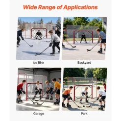 VEVOR Hockey Goal with Backstop and Targets, 10x6FT Street Steel Hockey Goal Set, Pro Lightweight and Portable Training Equipment, Durable Net for Indoor & Outdoor Use, Easy Assembly, White/Red