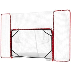 VEVOR Hockey Goal with Backstop and Targets, 10x6FT Street Steel Hockey Goal Set, Pro Lightweight and Portable Training Equipment, Durable Net for Indoor & Outdoor Use, Easy Assembly, White/Red