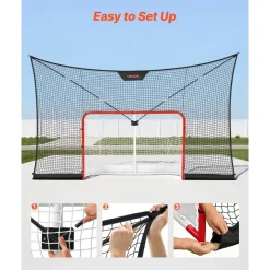 VEVOR Hockey Net Backstop, 12x7 ft Durable Hockey Goal Backstop Net with Extended Coverage, Lightweight and Portable Backyard Training Equipment, Easy Assembly, for Youth Adult (NET ONLY)