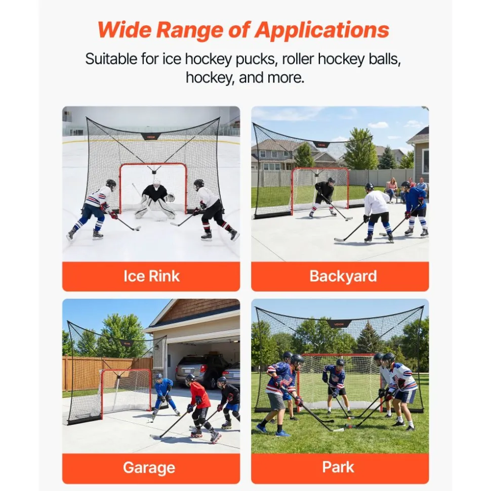 VEVOR Hockey Net Backstop, 12x7 ft Durable Hockey Goal Backstop Net with Extended Coverage, Lightweight and Portable Backyard Training Equipment, Easy Assembly, for Youth Adult (NET ONLY)