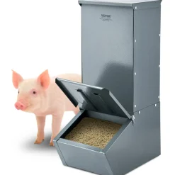 VEVOR Hog Feeder, 2.2 Bushel Capacity, Single Door Pig Feeder, Heavy Duty Steel Piglets Feeder, Multipurpose Trough Creep Feeder, Outdoor Livestock Feeder Farm Accessory for Feeding up to 5 Hogs