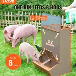 VEVOR Hog Feeder, 3.7 Bushel Capacity, Double Door Pig Feeder, Heavy Duty Steel Piglets Feeder, Multipurpose Trough Creep Feeder, Outdoor Livestock Feeder Farm Accessory for Feeding up to 8 Hogs