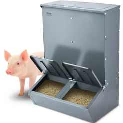 VEVOR Hog Feeder, 3.7 Bushel Capacity, Double Door Pig Feeder, Heavy Duty Steel Piglets Feeder, Multipurpose Trough Creep Feeder, Outdoor Livestock Feeder Farm Accessory for Feeding up to 8 Hogs