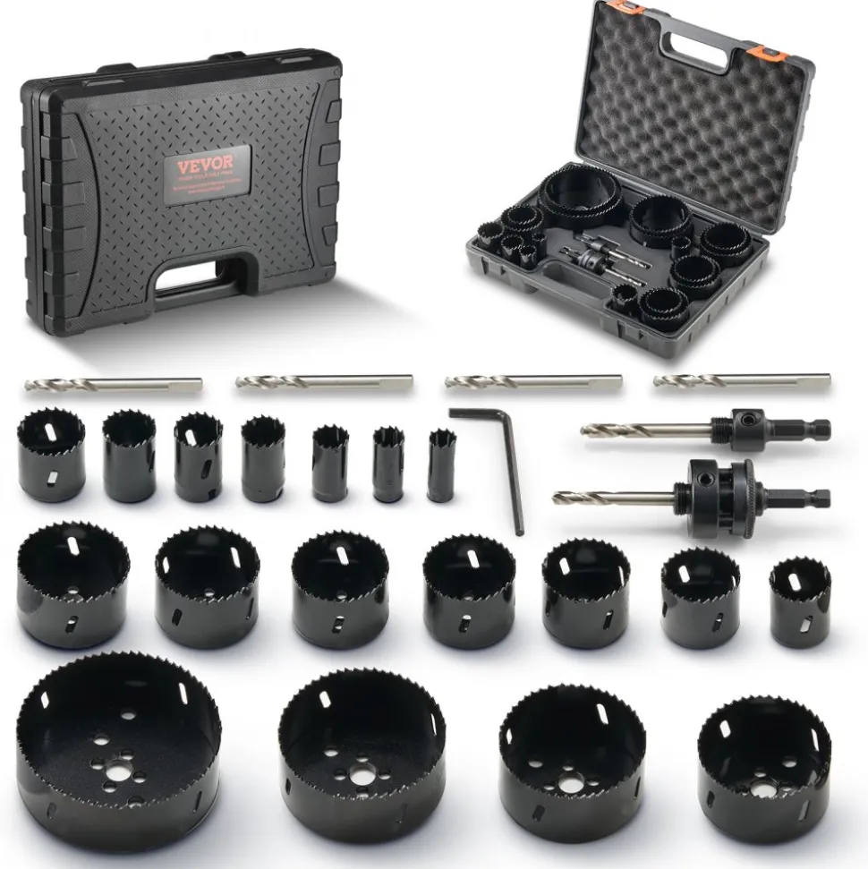 VEVOR Hole Saw Kit, 18 PCS Saw Blades, 6 Drill Bits, 1 Hex Wrench, General Purpose Size from 3/4" to 4-1/2", Bi Metal M42 Hole Saw Set with Carrying Case, Ideal for Wood Board, Plastic and Iron Plate