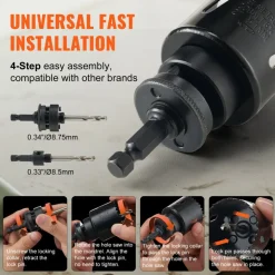 VEVOR Hole Saw Kit, 18 PCS Saw Blades, 6 Drill Bits, 1 Hex Wrench, General Purpose Size from 3/4