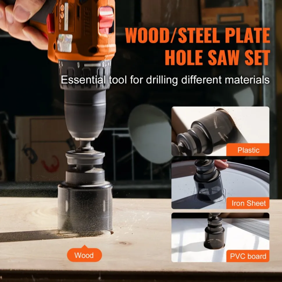 VEVOR Hole Saw Kit, 18 PCS Saw Blades, 6 Drill Bits, 1 Hex Wrench, General Purpose Size from 3/4" to 4-1/2", Bi Metal M42 Hole Saw Set with Carrying Case, Ideal for Wood Board, Plastic and Iron Plate