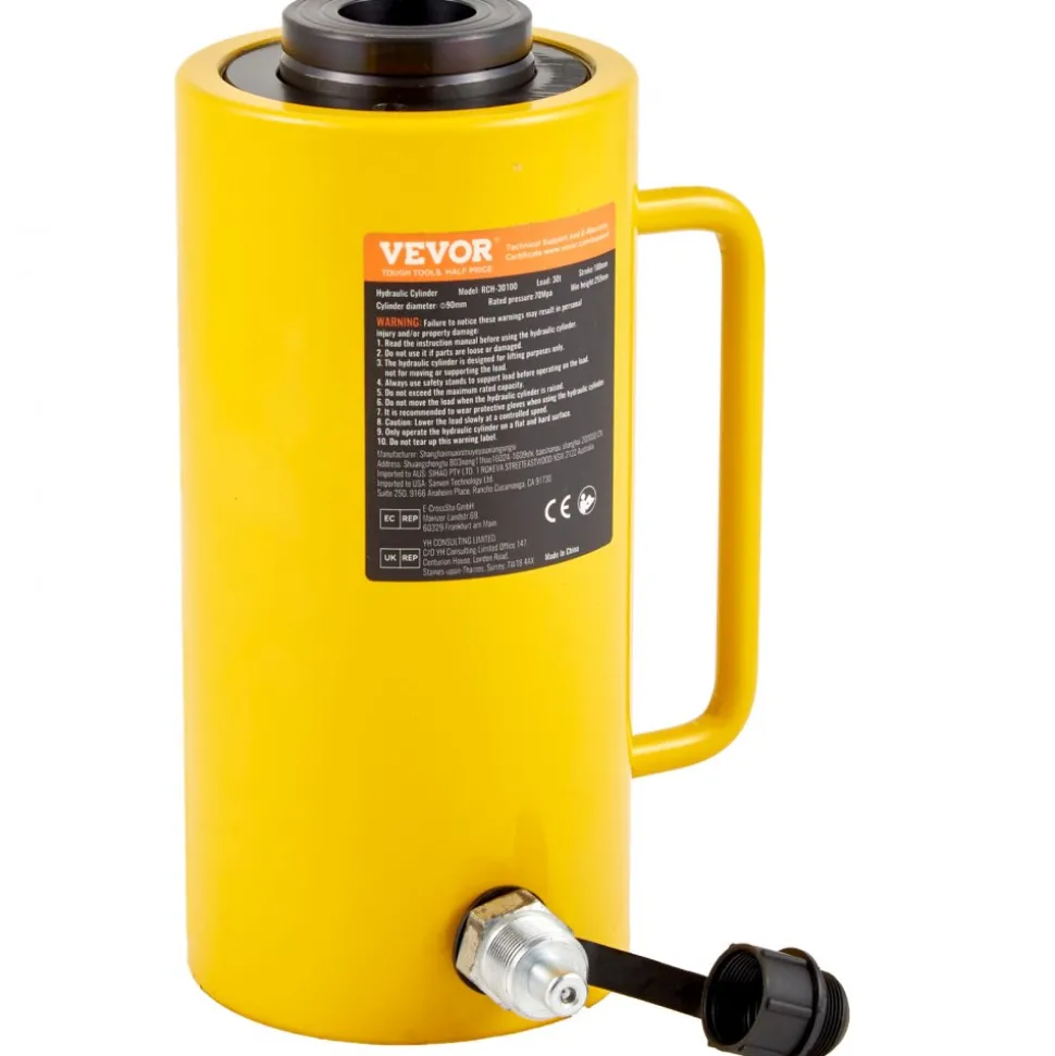 VEVOR Hollow Plunger 30Ton 4"Stoke/ 100mm Hydraulic Cylinder Jack Single Acting