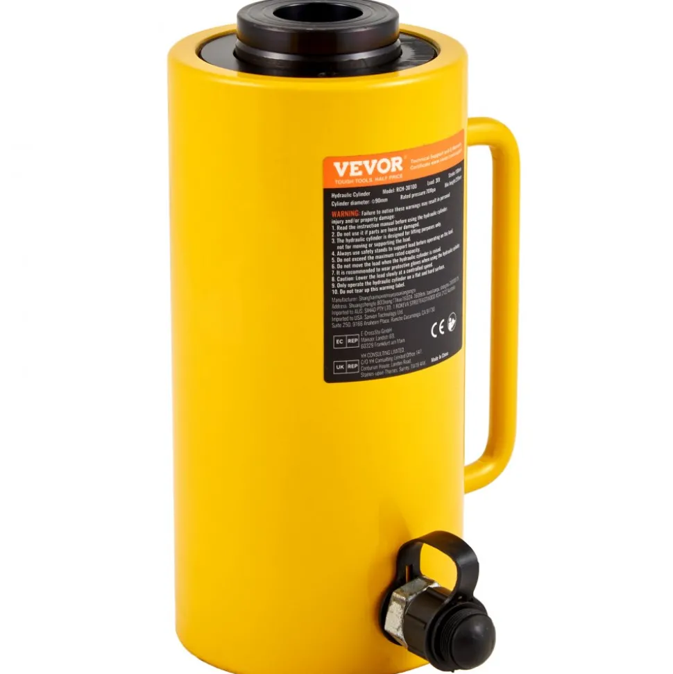 VEVOR Hollow Plunger 30Ton 4"Stoke/ 100mm Hydraulic Cylinder Jack Single Acting