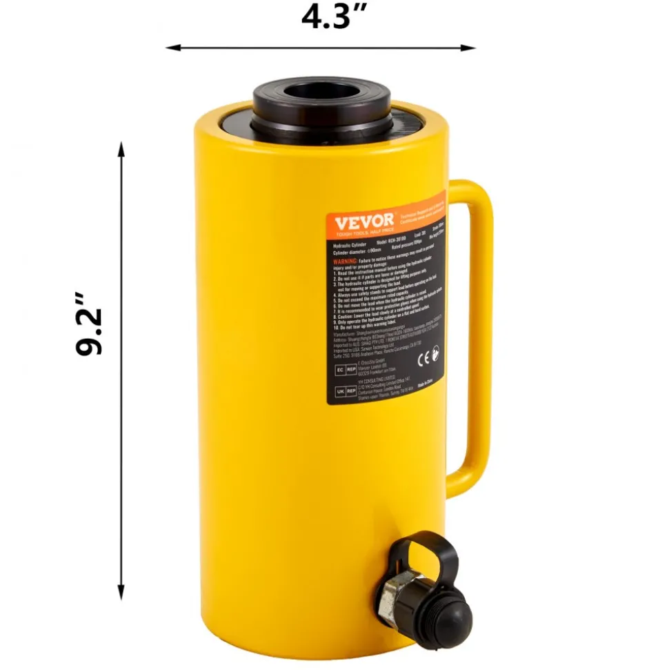 VEVOR Hollow Plunger 30Ton 4"Stoke/ 100mm Hydraulic Cylinder Jack Single Acting