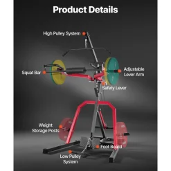 VEVOR Home Gym Equipment, Leverage Gym with 2:1 Ratio LAT Low Row System, Strength Training Machine for Squats Deadlifts Bench Press Bicep Curls, Home Gym Machine, Adjustable Full Body Workout Station