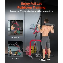 VEVOR Home Gym Equipment, Leverage Gym with 2:1 Ratio LAT Low Row System, Strength Training Machine for Squats Deadlifts Bench Press Bicep Curls, Home Gym Machine, Adjustable Full Body Workout Station