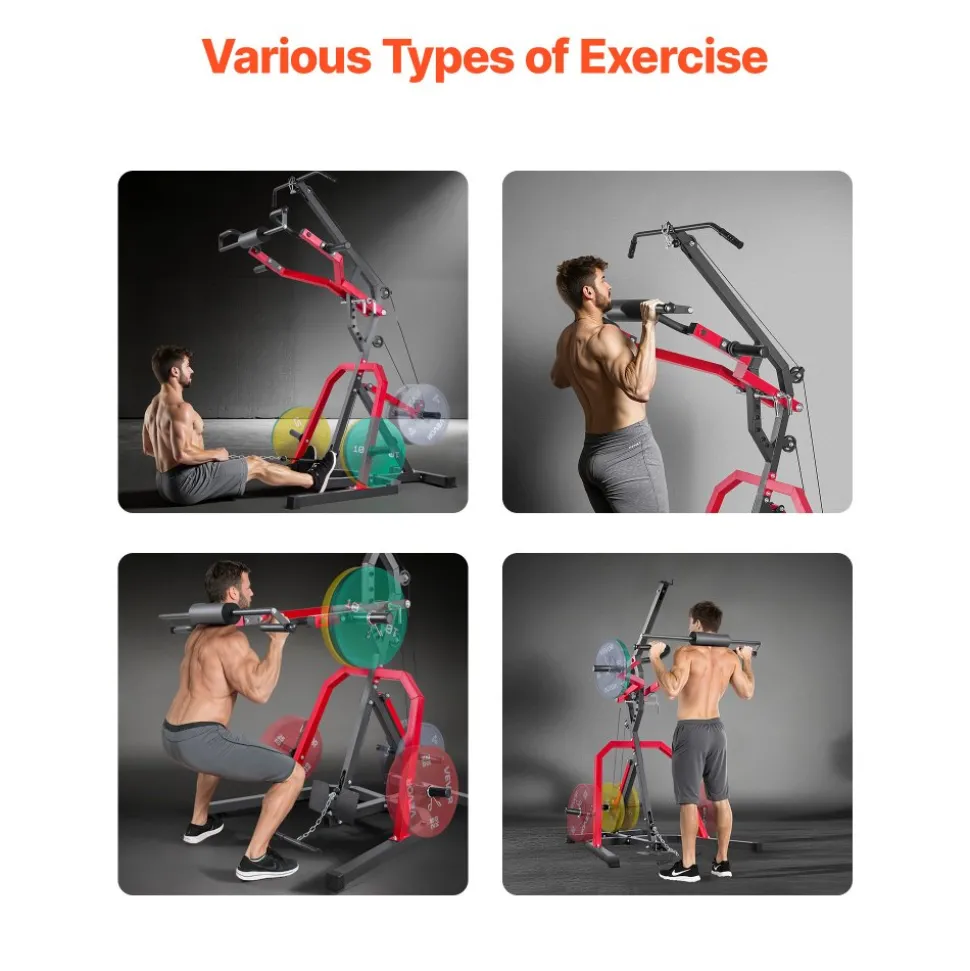 VEVOR Home Gym Equipment, Leverage Gym with 2:1 Ratio LAT Low Row System, Strength Training Machine for Squats Deadlifts Bench Press Bicep Curls, Home Gym Machine, Adjustable Full Body Workout Station