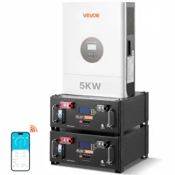 VEVOR Home Power Station Backup Power, 5120Wh, LiFePO4 Lithium Battery, Support Communication, Bluetooth and WiFi, AC 5000W Inverter, Fast Charge, for Home Backup, Emergency, Solar System Components