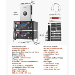 VEVOR Home Power Station Backup Power, 5120Wh, LiFePO4 Lithium Battery, Support Communication, Bluetooth and WiFi, AC 5000W Inverter, Fast Charge, for Home Backup, Emergency, Solar System Components